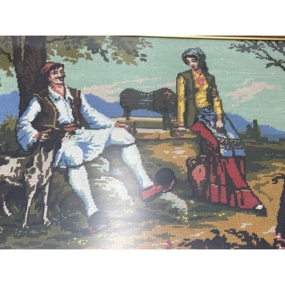 Pair Antique Needlepoints In Beautiful Frames! Couples, Rococo “The Swing” 32x25 - Picture 5 of 6